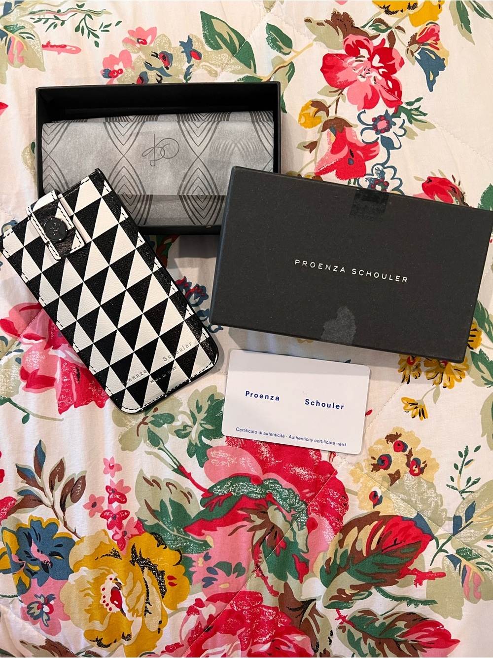 Proenza Schouler Black & White Geometric Phone Wallet / Card Holder